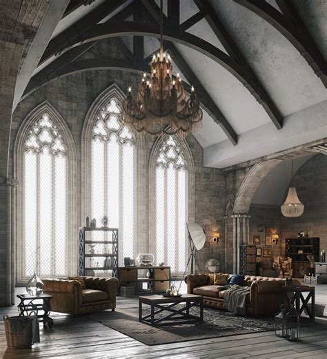 Elegant Gothic Space With High Arched Ceiling And Ornate Window