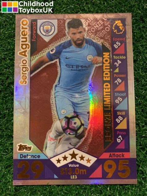 201617 Match Attax Sergio Aguero Bronze Limited Edition Card Le3 For