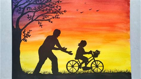 Easy Fathers Day Watercolor Sunset For Beginnersfathers Day Drawing