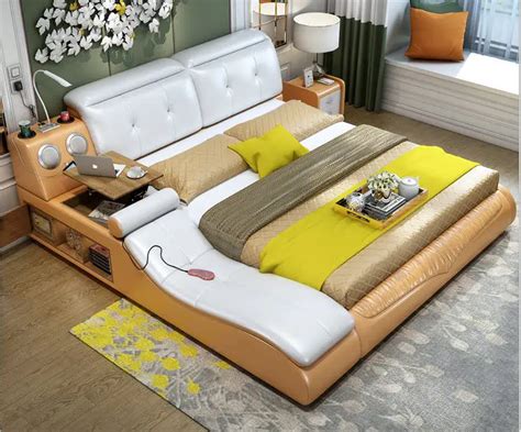 Buy Real Genuine Leather Bed Frame Massage Soft Beds Home Bedroom Furniture