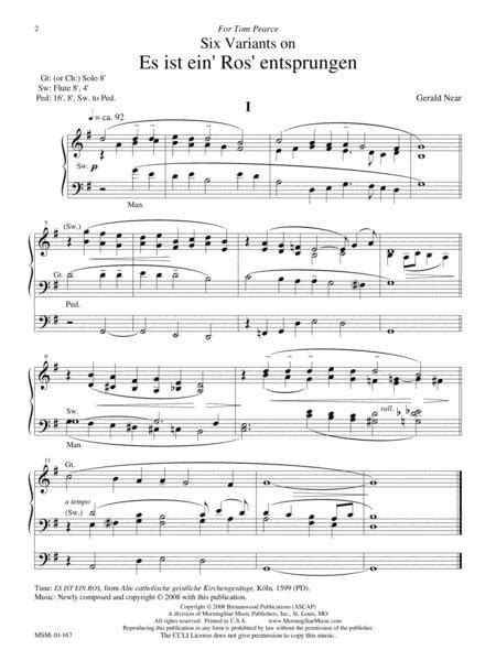 Six Variants On Es Ist Ein Ros Entsprungen By Gerald Near 1942 Sheet Music For Organ