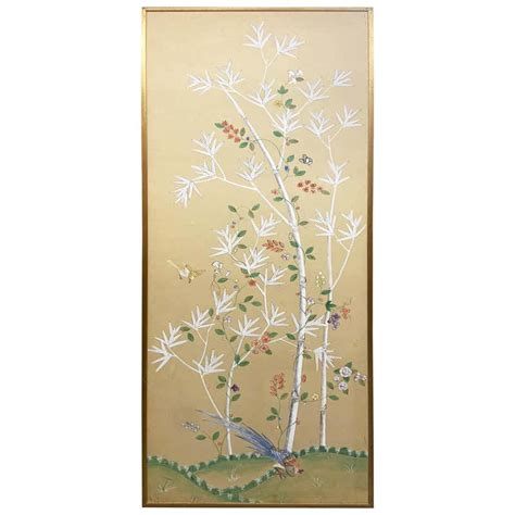 Gracie Hand Painted Silk Chinoiserie Panel With Gold Leaf Frame 2 Of 2