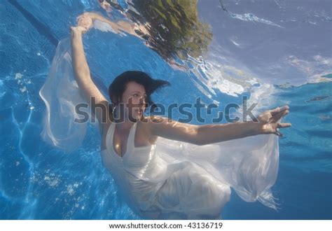 Bride Swimming Underwater Swimming Pool Wedding Stock Photo Edit Now