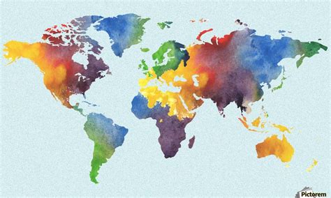 Bright Watercolor Map Of The World Irina Sztukowski