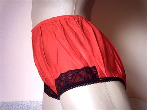 Red Nylon Black Lace Vintage Full Cut Pinup Style Panties Frilly
