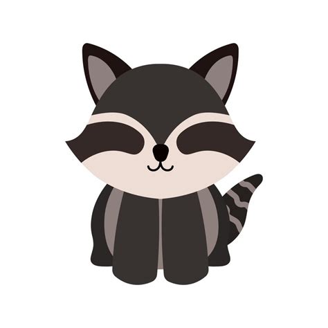 Cute Little Raccoon Sitting Wild Animal In Animated Cartoon Vector