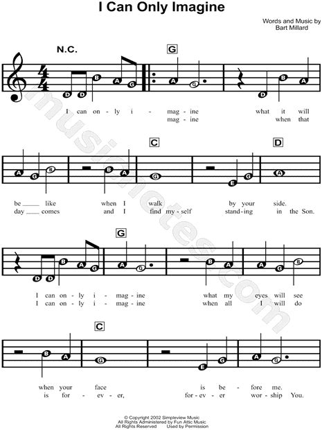 Mercyme I Can Only Imagine Sheet Music For Beginners In C Major