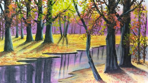 Night Scenery Drawing With Oil Pastels Easy Drawing Forest Draw