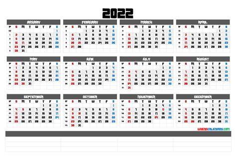 Printable Calendar 2022 One Page With Holidays Single Page 2022 Free