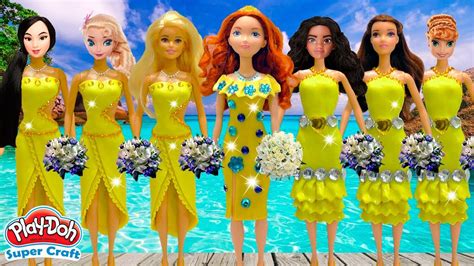 play doh disney princess dresess for barbie elsa mulan anna moana belle merida play doh videos