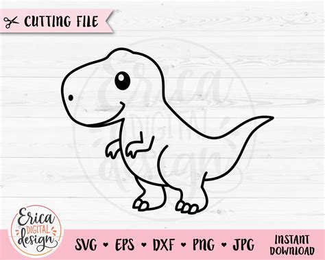 T Rex SVG Dinosaur Outline Cut File Baby Dino Tyrannosaurus Etsy