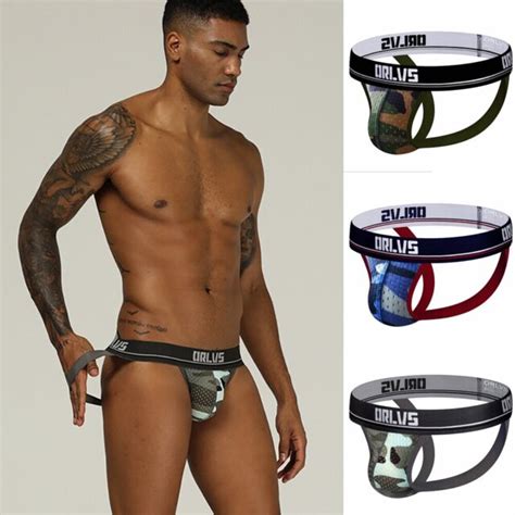 Men Mesh Backless Pouch Camouflage Underwear Jock Strap Thong Boxer