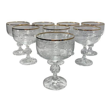 Vintage Bohemia Queens Lace Crystal Coupe Stemware Set Of 8 In 2020 Crystal Stemware