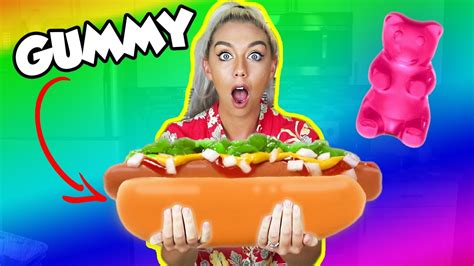 Diy Giant Gummy Hot Dog Gummy Vs Real Food Worlds Largest Gummy Hotdog