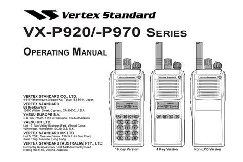 Vertex Standard Vx P920 Series Operating Manual Pdf Download Manualslib