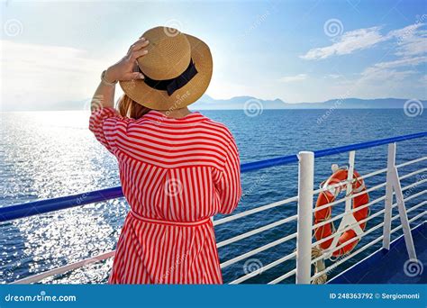 Cruise Ship Vacation Holiday Rear View Of Relaxed Stylish Woman