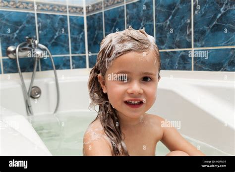 Cute Little Girl Washes Her Hair Clean Kid After Shower Children