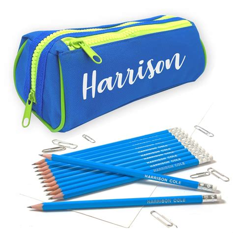 Personalised Double Zip Pencil Case With 12 Matching Personalized Hb