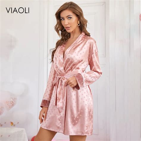 Women Satin Silky Robe Sexy Lingerie Nightgown Lady Homewear Deep V