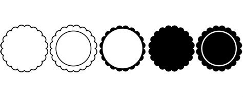 Outline Silhouette Circle Scalloped Frame Set Isolated On White