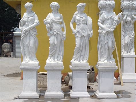 Four Seasons Marble Statues Gods Goddess Sculpture Statuary Stone Set