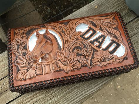 Hand Tooledhand Cravedlaced Leather Roper Wallet Equestrian Theme