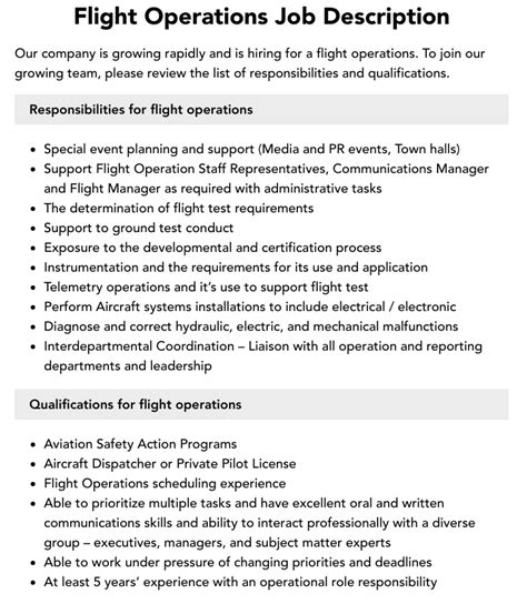 Flight Operations Job Description Velvet Jobs