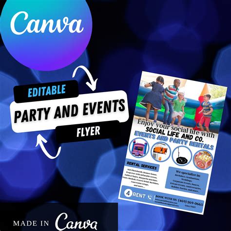 Editable Party And Event Rental Flyer Canva Instant Download Etsy