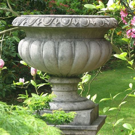 Victorian Tazza Stone Garden Planter On Pedestal