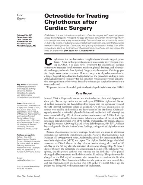 Pdf Octreotide For Treating Chylothorax After Cardiac Surgery