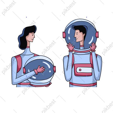 Mga Elemento Ng Cartoon Ng Lalaki At Babae Na Astronaut Imahe Ng Png