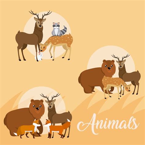 Premium Vector Cute Animals Round Icons Cartoons