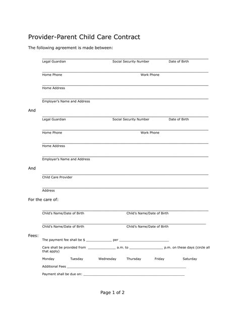 Childcare Agreement Template