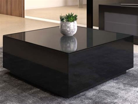 Black Gloss Square Coffee Table With Glass Top