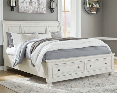 Ashley Furniture Robbinsdale Antique White Queen Sleigh Bed With 2 Storage Drawers Ez
