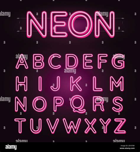 Neon Pink Font Vector Illustration Pink Neon Light Letters Glowing