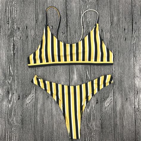 2018 New Sexy Bikinis Women Stripe Swimsuit Push Up Swimwear Brazilian Bikini Halter Summer