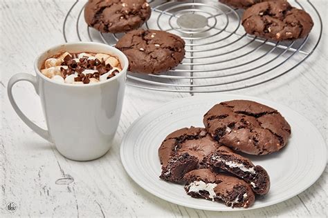 Fudgy Hot Chocolate Cookies With Marshmallow Filling Recipe Hot Chocolate Cookies Fudge