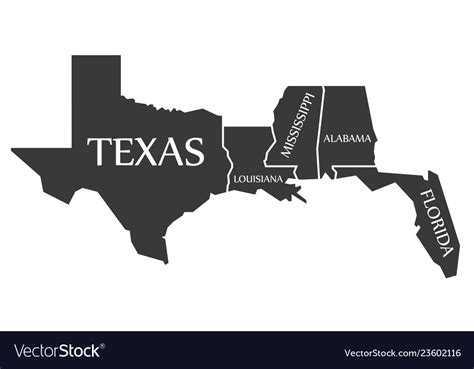 Texas Louisiana Mississippi Alabama Vector Image