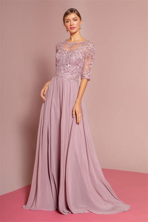 Mauve 34 Sleeves Mother Of The Bride Or Groom Evening Gown Long Maxi