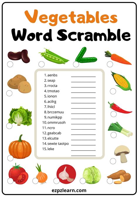 Vegetables Word Scramble 2