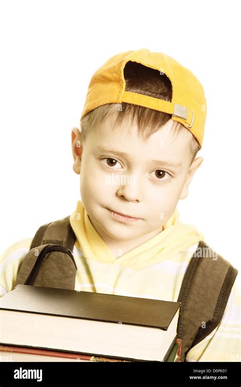 Schoolboy With Books Closeup Stock Photo Alamy