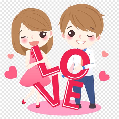 Cartoon Love Drawing Lovely Couple Brown Haired Boy And Girl
