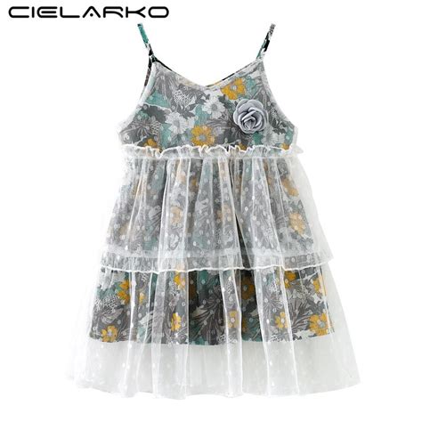 Cielarko Strap Girls Dress Tulle Sleeveless Kids Cotton Beach Dresses