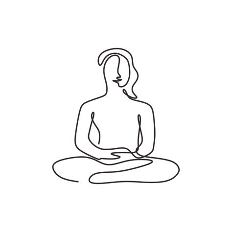 Continuous One Line Drawing Of Yoga Girl Doing Meditation Vector