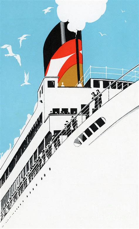 Art Deco Vintage Travel Poster A Cruise Ship With Passengers 1928