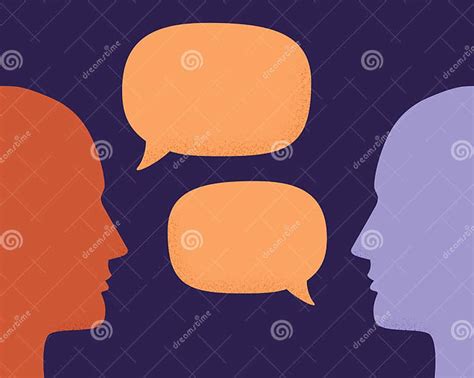 Vector Illustration Of Two Human Heads Silhouette Talking Through