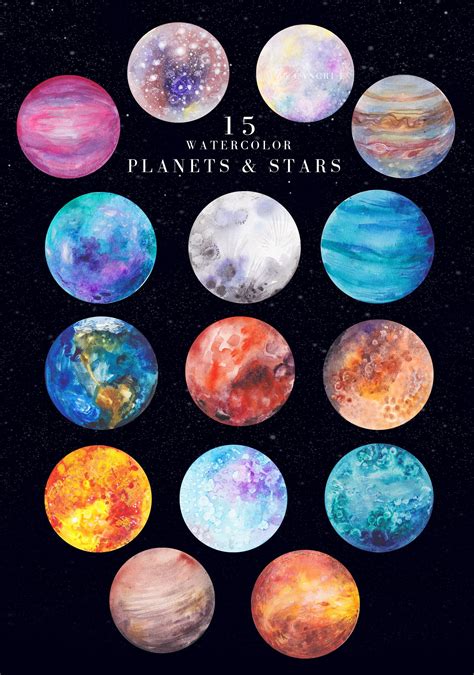 Blackstar Watercolor Space Set Planet Painting Watercolor Planets