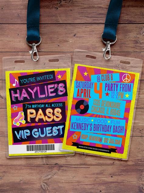 Retro Neon Vip Pass Backstage Pass Vip Invitation By Lyonsprints