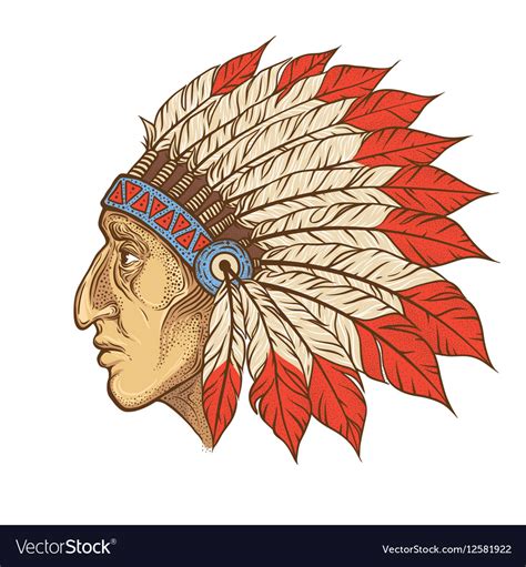 Native American Indian Chief Head Profile Vintage Vector Image